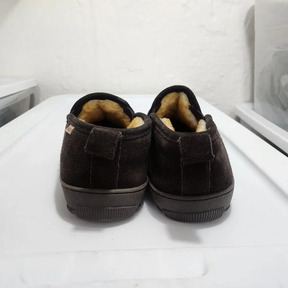Tamarac Cody Shearling Moccasin Slippers Brown Suede Leather Lambswool Mens 11M